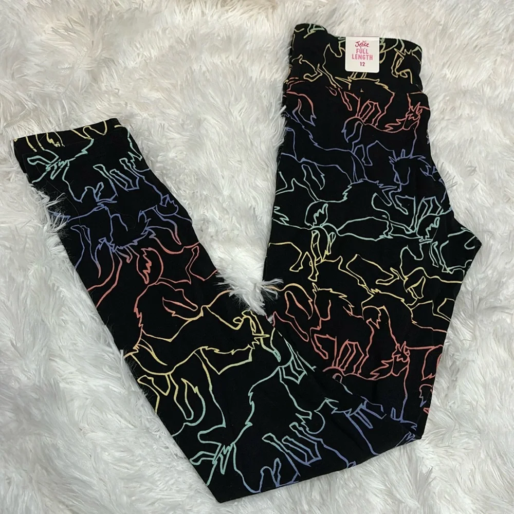 NWT JUSTICE Girls Unicorn Full Length Leggings | Size 12 | Rainbow Outline Print